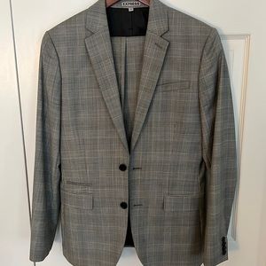 Express Lt Grey Glen Plaid Mens Suit 36R Wool Blend